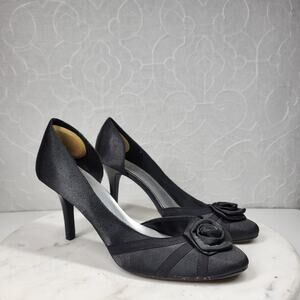 Fioni Dress Pumps Womens‎ 8.5 Black Satin Rose Stiletto High Heels Formal